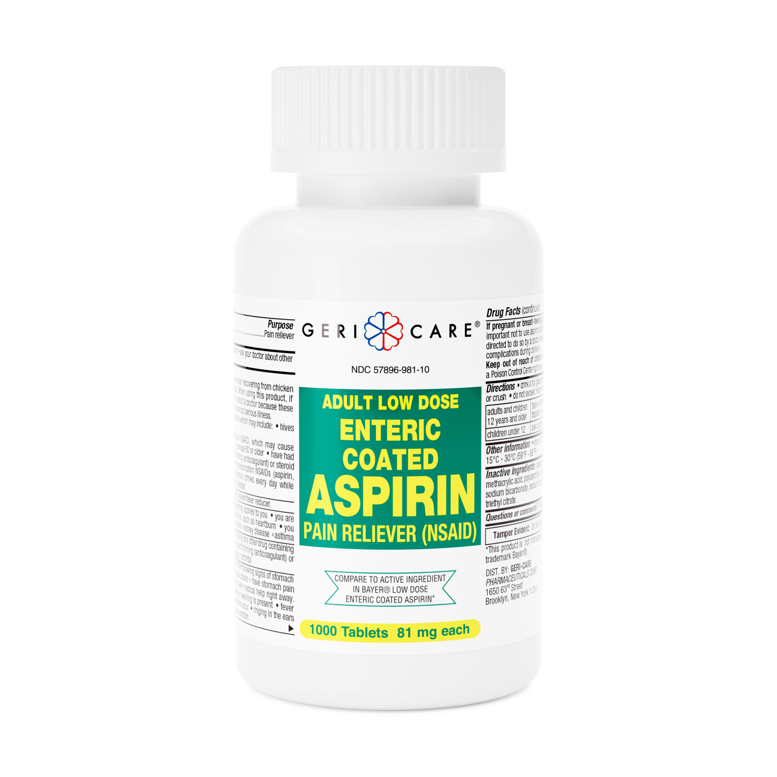 Aspirin 81mg Low Dose Enteric Coated – 1000 Tablets