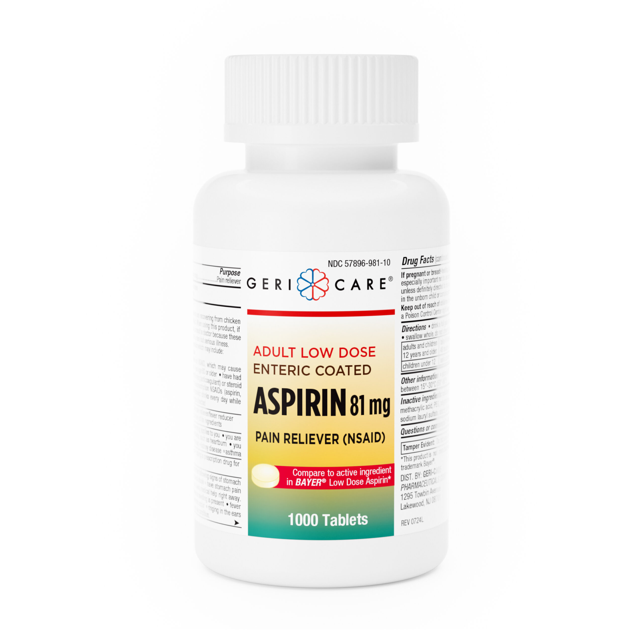 Aspirin 81mg Low Dose Enteric Coated – 1000 Tablets