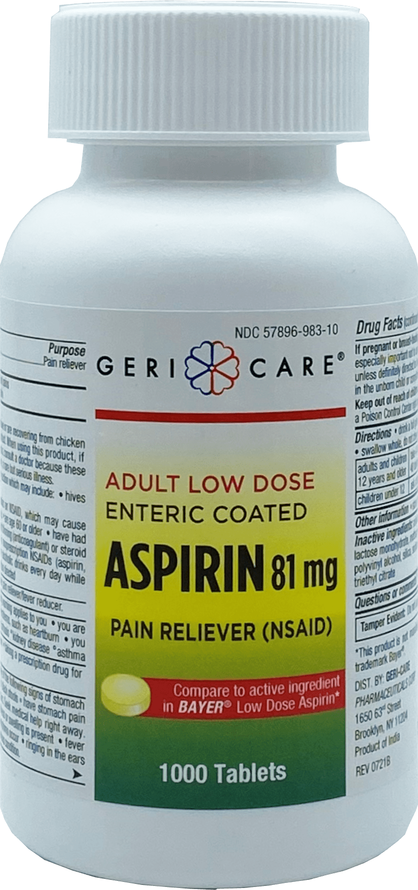 Aspirin 81mg Low Dose Enteric Coated – 1000 Tablets